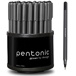 50-Count 1.0mm Pentonic Ballpoint Pens In Organizer (Black) .60