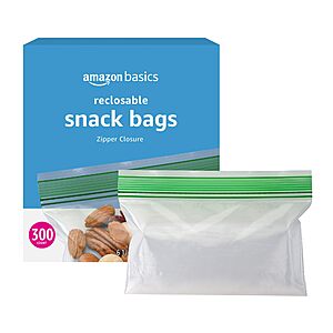 300-Ct Amazon Basics Reclosable Food Storage Snack Bags $5.95 w/ S&S