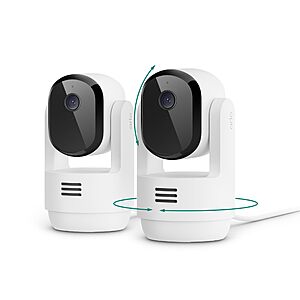 2-Pack Arlo Essential 2K Indoor Pan/Tilt Wired Security Camera in White (2025 Release) or on