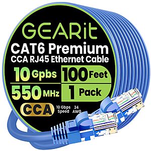 100' GEARit Cat 6 Ethernet Cable (Blue) $9.85 