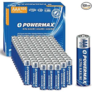 100-Count Powermax AAA Alkaline Batteries $17.09 w/ S&S + Free Shipping w/ Prime or on $35+