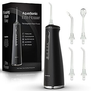 AquaSonic Elite Portable Cordless Water Flosser w/ 4 Tips + Travel Bag (Black) $35 + Free Shipping