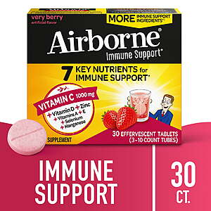 30-Count Airborne 1000mg Vitamin C Immune Support Effervescent Tablets (Very Berry) $5.99 + Free Shipping w/ Walmart+ or on $35+