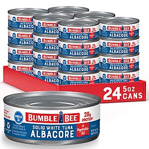 24-Pack 5-Ounce Bumble Bee Solid White Albacore Tuna in Oil $17.52 + Free Shipping w/ Prime or on $35+