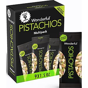 9-Pk 1.5-Oz Wonderful Pistachios Roasted & Salted In-Shell Snack Bags $6.05 w/ S&S