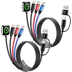 [Prime] 2-Pack 5' MPATIBY 3-in-2 Travel Charging Cables w/ Apple Watch Charger $8.99 + Free Shipping