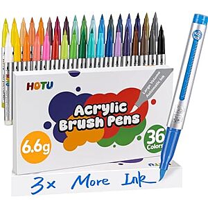 36-Pack HOTU Brush Tip Acrylic Paint Markers $11.49 + Free Shipping w/ Prime or on $35+