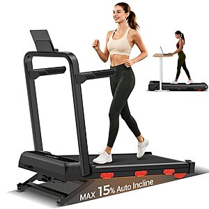 LONTEK 15% Auto Incline Folding Walking Pad Treadmill w/ 43" Armrests $158 + Free S&H