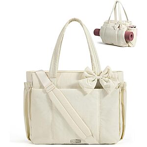 Prime: 20L BAGSMART Crush Bow Large Work Tote Bag w/ 40oz Tumbler Holder (Beige) $14.39 + Free Shipping