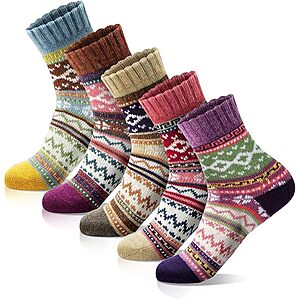 5-pk MORECOO Women's Thick Wool Soft Warm Cozy Crew Socks