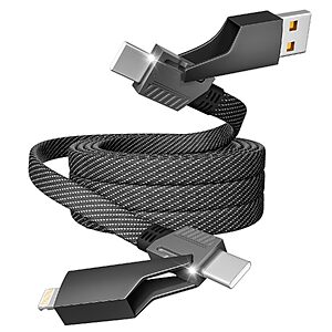 4-Ft 4-in-1 65W Firsting USB-A/C to USB-C/Lightning Fast Charging Cable w/ E-Mark Chip (Dark Black) $5.99 + Free Shipping w/ Prime or on $35+