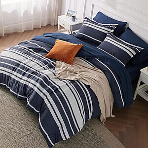 Bedsure 7-Piece Cal King Comforter Set (Blue Striped) $22.99 + Free Shipping w/ Prime or on $35+