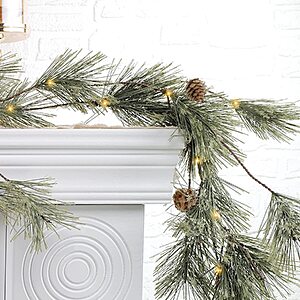 6.4' IDOGliitte+ Pre-Lit Smokey Cedar Pine Christmas Garland w/ Warm LED Lights & Pine Cones $11.99 + Free Shipping w/ Prime or on $35+