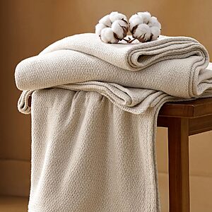 Bedsure 100% Cotton Herringbone Weave Blanket (Linen Beige, Various Sizes) from $9.90 