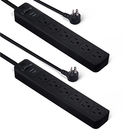 2-Pack 2-Ft Amazon Basics 6-Outlet, 600 Joule Surge Protector Power Strip (Black, White) $4.99 + Free Shipping w/ Prime
