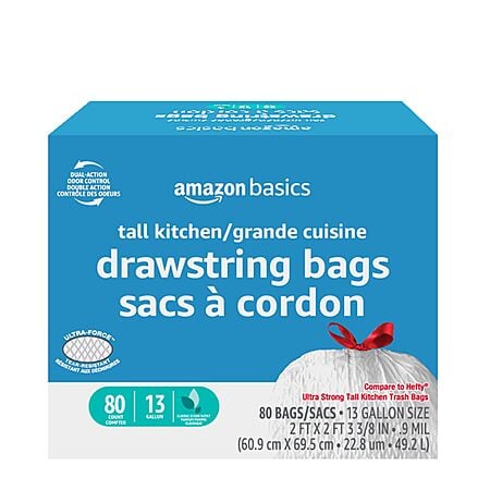 80--Count 13-Gal Amazon Basics Ultra-Force Tall Kitchen Drawstring Trash Bags(Classic Clean Scented) $7.74 w/ S&S + Free Shipping w/ Prime or on $35+