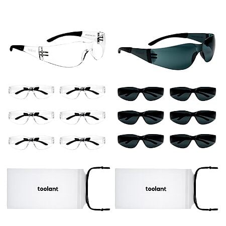 Toolant ANSI Z87.1 Safety Glasses (Clear & Smoke Grey): 14-Count $12.99, 24-Count $19.99 + Free Shipping w/ Prime or on $35+
