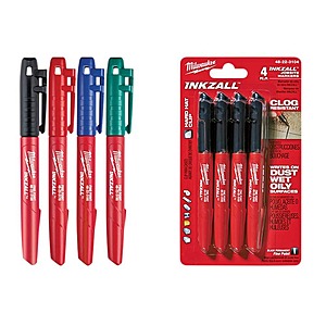 8-Pack Milwaukee Inkzall Fine Point Jobsite Permanent Markers (5 Black and 3 Multi-Colored) $6.97 + Free Shipping at Home Depot
