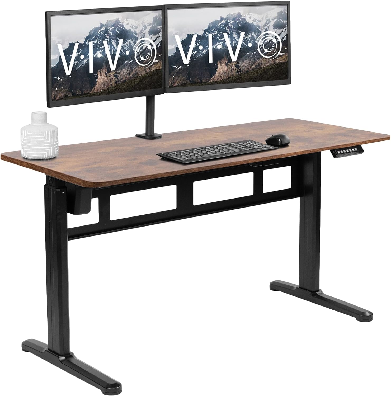 VIVO Electric 55 x 24 inch Stand Up Desk, Height Adjustable Standing Home & Office Workstation with Memory Controller, Rustic Vintage Brown Top, Black Frame, DESK-E155TN $129.99