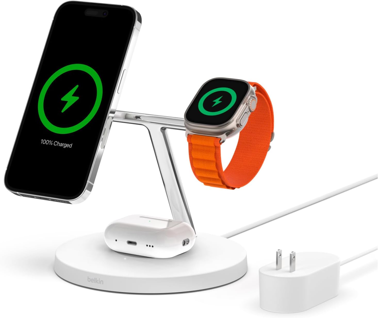 Belkin MagSafe 3-in-1 Wireless Charger Stand - Fast Charging for iPhone 15, 14, 13 Series & Apple Watch - Magnetic Charging Station for Multiple Apple Devices $109.99