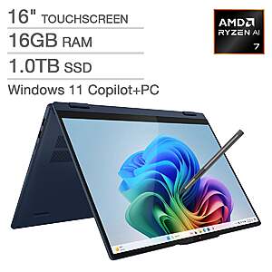 Lenovo IdeaPad 5 16" Touchscreen 2-in-1 CoPilot+ PC Laptop - AMD Ryzen AI 7 350 $699.99