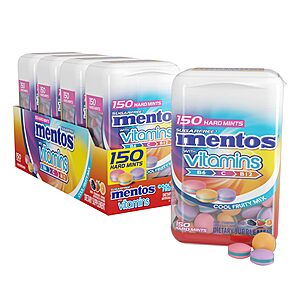 4-Pack 150pc Mentos Vitamin Sugarfree Hard Mints (Cool Fruity Mix) 2 for .15 w/ Subscribe & Save & More