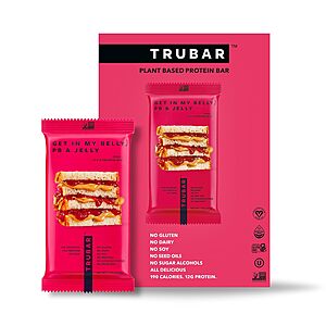 12-Pack 1.76-Oz TRUBAR Plant-Based Vegan Protein Bar (Get In My Belly PB & Jelly) .40 w/ Subscribe & Save
