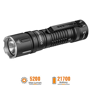 Sofirn SC33 Tactical Flashlight, 5200 lumens, XHP70.3 hi 6500k, USB C, 21700 battery included - $29.99 $29.99