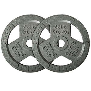 Signature Fitness Cast Iron 2" Weight Plates for Strength Training 4x2.5lb $10, 4x5lb $15, 4x10lb $27, 2x25lb $35, 2x35lb $50, 2x45lb $60 FS @ Walmart