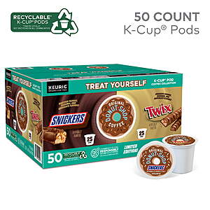 PRICE DROP - NOW $15 - The Original Donut Shop, Snickers and Twix Coffee Variety Pack Flavored K-Cup Coffee Pods, 50 Count