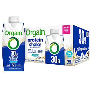 Costco Members: 18-Pk 11-Oz Orgain 30g Milk Protein Shake (Vanilla or Chocolate) $20 + Free S&H