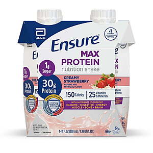 4-Pk 11-Oz Ensure Max Protein Shake (Various Flavors) 2 for $20 + $10 Walmart Cash & More + Free Pickup