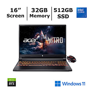 Acer NitroAcer Nitro V 16.0" 180Hz Gaming Laptop, Intel Core 7 Processor, 32GB Memory, 512GB SSD, NVIDIA RTX 5060, with Bonus Mouse