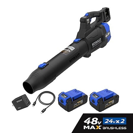 Kobalt 48V MAX (24Vx2) 600 CFM/150 MPH Handheld Leaf Blower, (2) 4.0Ah Batteries&Charger $129.99