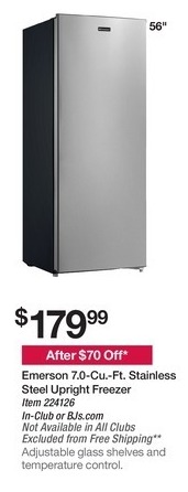 BJs Wholesale Black Friday: Emerson 7.0-Cu.-Ft. Stainless Steel Upright ...