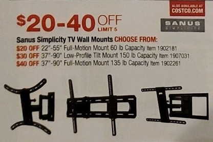 Costco Wholesale Black Friday: Sanus Simplicity TV Wall Mounts, 37"-90" Full-Motion Mount - $40 Off