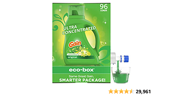 Gain Laundry Detergent Liquid Soap Eco-Box, Ultra Concentrated High Efficiency (HE), Original Scent, 96 Loads - $7.97