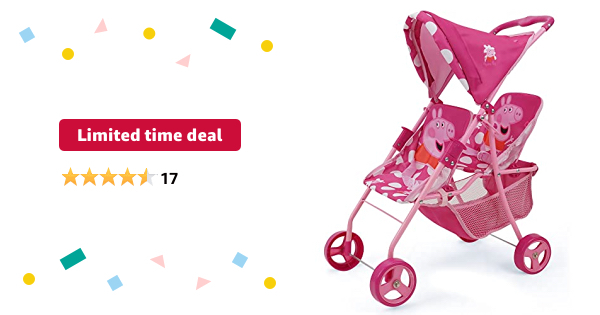Limited-time deal: Peppa Pig: Doll Twin Stroller - Pink & White Dots - Fits Dolls Up To 24", Retractable Canopy, Easy to Fold for Storage & Travel, For Dolls Plushes &-St - $23.99