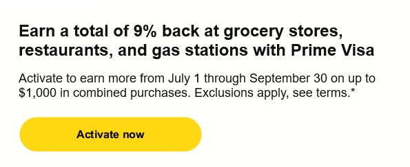 Select Chase Amazon Prime VISA Cardholders: 9% back on grocery stores, gas stations, & restaurants (Valid thru 9/30)
