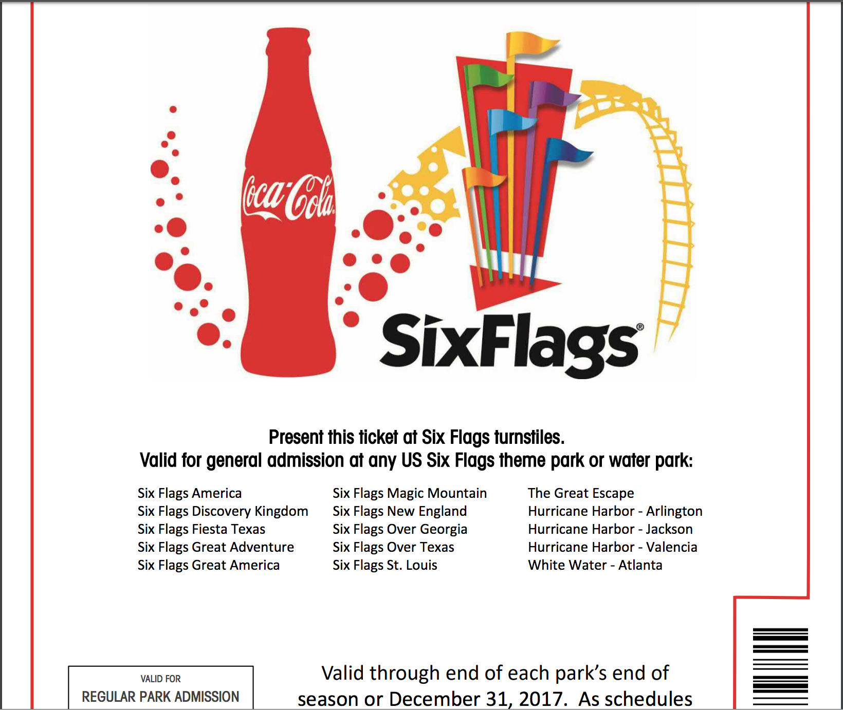 Six Flags - 2017 COMPLIMENTARY ADMISSION E-TICKET by Coca-cola Freestyle (YMMV) - nrd.kbic-nsn.gov
