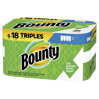 Bounty Paper Towels, Select-A-Size, White, 6 Triple Rolls =18 Regular Rolls, $9 after rebate and Target GC each if you order 4