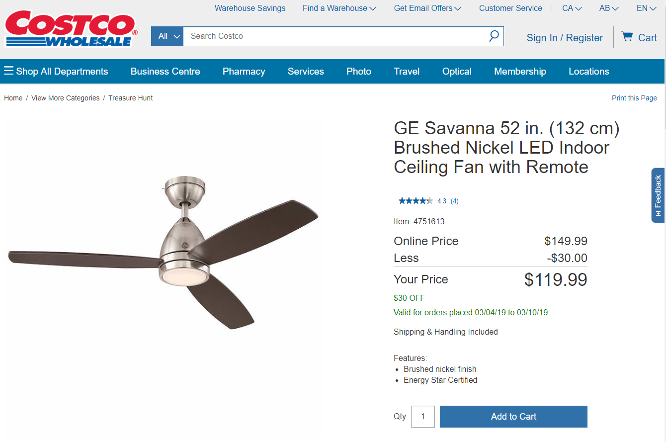 Canada Only Promo Deal For Ge Savanna 52 Brushed Nickel Led