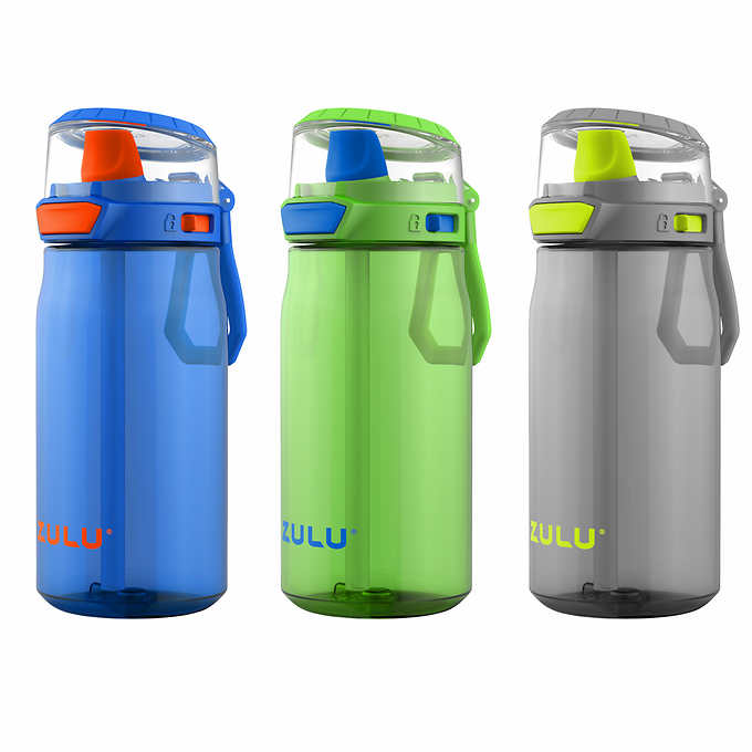 Zulu Kids leakproof Water Bottles Flex Tritan Plastic 16oz 3-pack Sets 