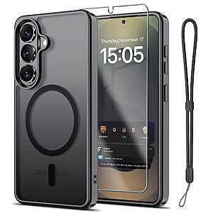 Janmitta Magnetic for Samsung Galaxy S26 series Case,with Screen Protector+Wrist Strap,MagSafe Compatible,Shockproof Slim Translucent Matte Phone Cover,Black for $4.99