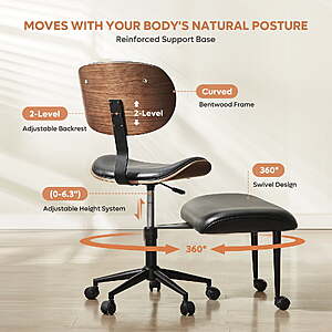 Bestier Ergonomic Cross Legged Office Chair, Wide Seat Armless Criss Cross Desk Chair, 360 Swivel Adjustable Height Computer Chair , Black PU leather for $53.35