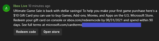 Free 10$ Gift Card for Xbox Live/Microsoft Store  YMMV