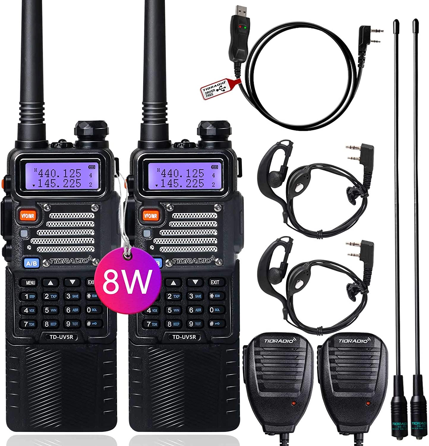 UV-5R Ham Radio Handheld High Power Two Way Radio with Driver Free Programming Cable and 3800mAh Battery Includes Full Kit Walkie Talkie (2Pack) $62.22