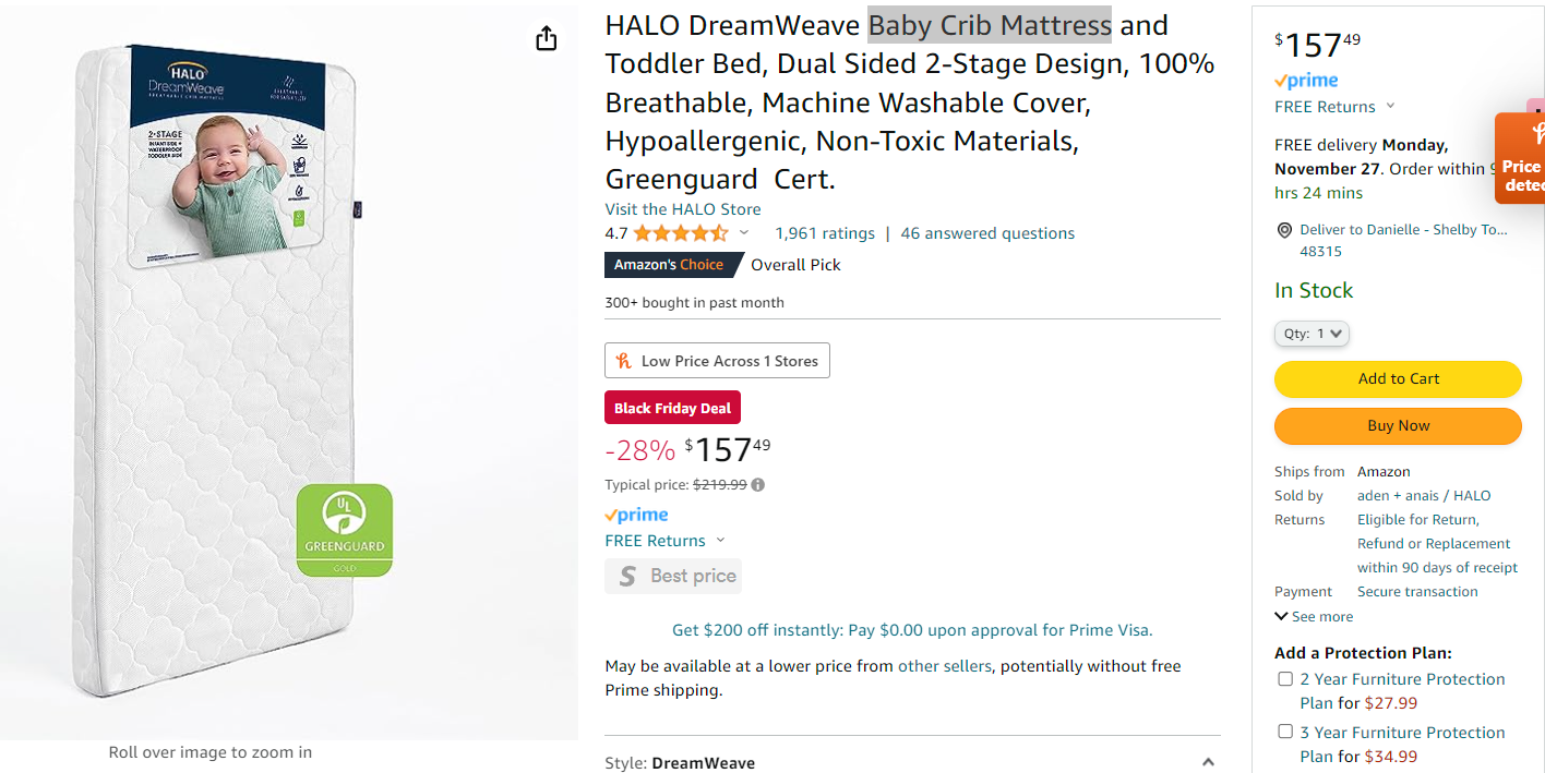 Halo Dreamweave Breathable Baby Crib Mattress $157.49 Plus eligible for 15% Registry Completion discount