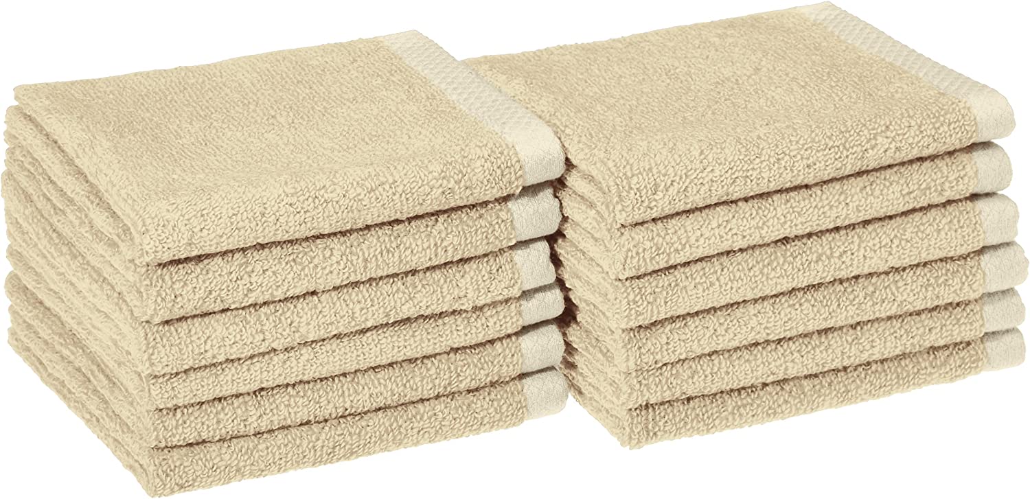 Amazon Basics QuickDry Washcloth 100 Cotton, 12Pack, Linen 4.45