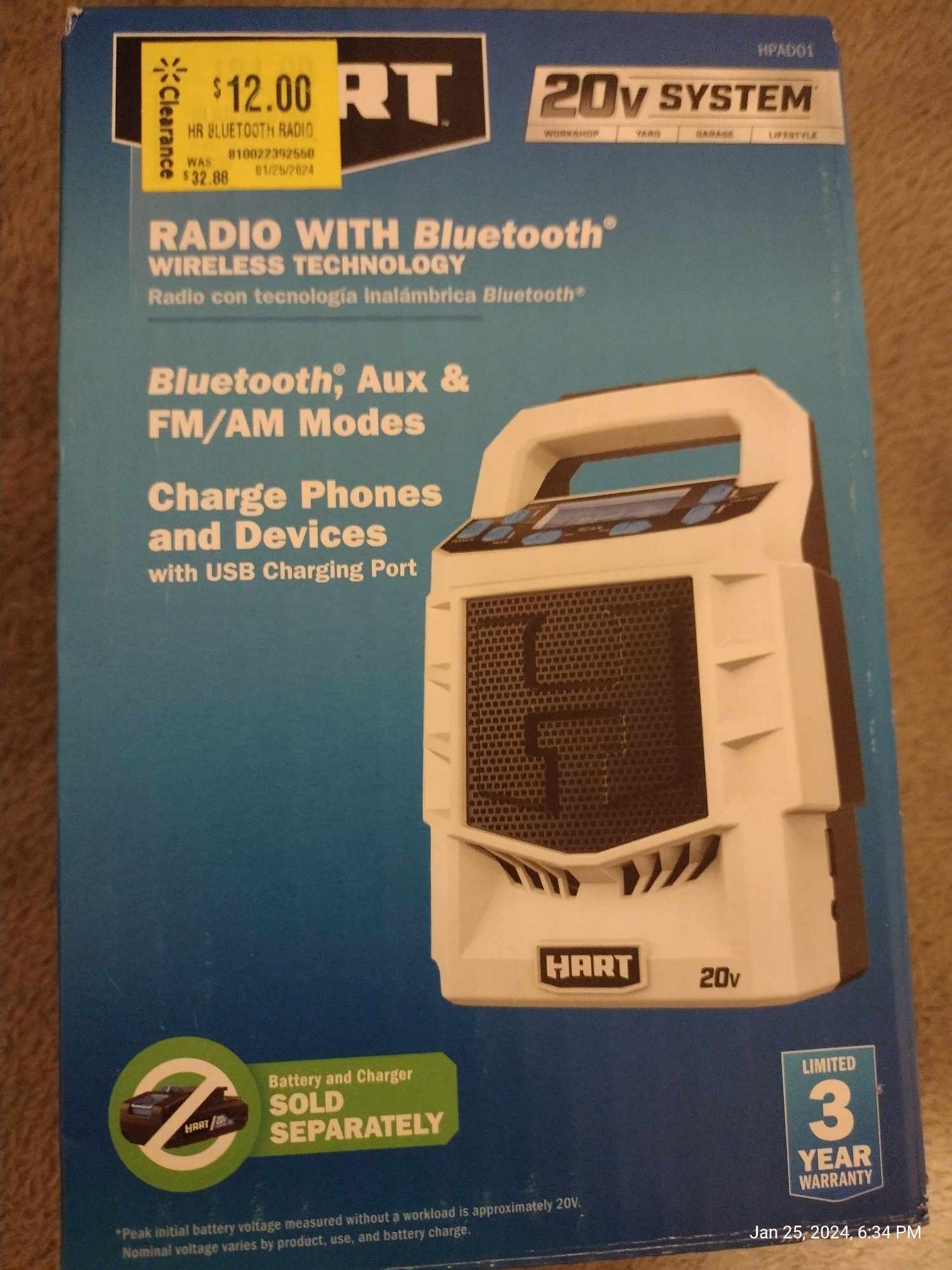 20V Bluetooth Radio and other Hart Clearance @ Walmart YMMV $12